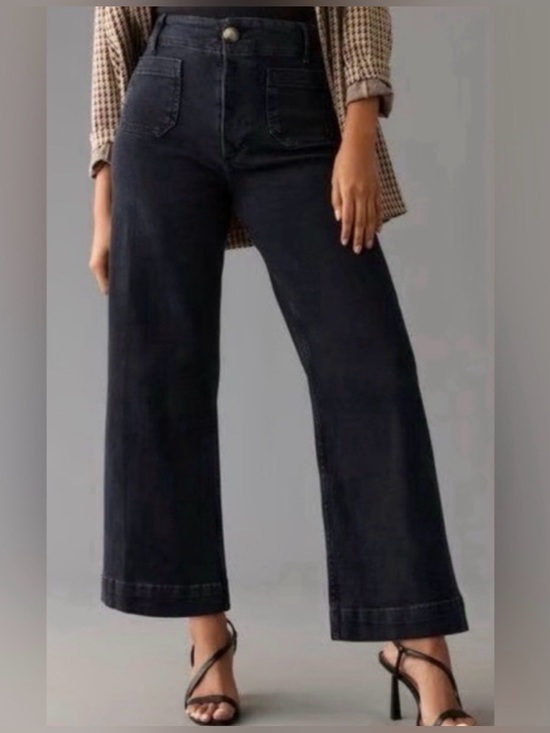 Pilcro Pants - Pilcro The Skipper cropped Jeans Wide
Leg Washed Black size 30